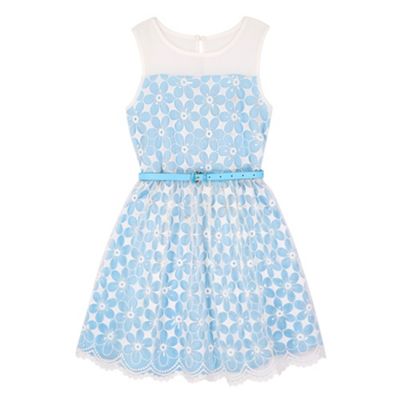 Yumi Girl Blue Embroidered Floral Prom Dress